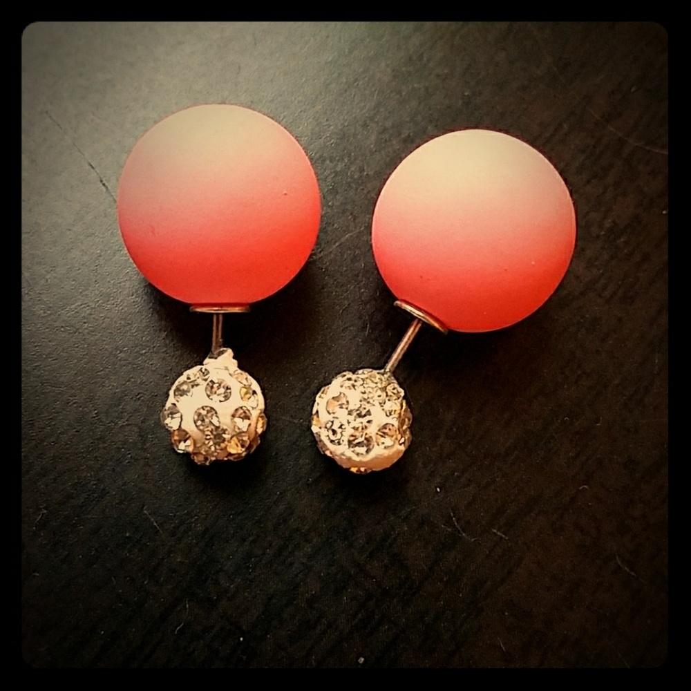 Coral pink bauble earrings w/crystals